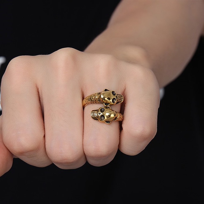 Cincin Model Kepala Tengkorak Gaya Vintage Punk Adjustable Untuk Pria