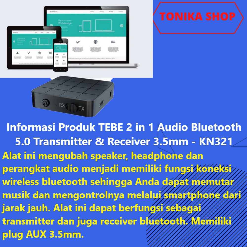 Audio Bluetooth 5.0 Universal Transmitter &amp; Receiver TEBE 2 in 1 - 3.5