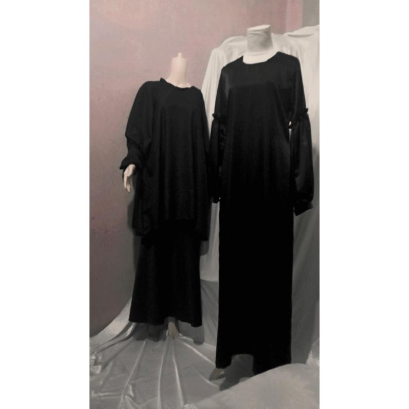 dress hitam polos /lengan balon / dress black