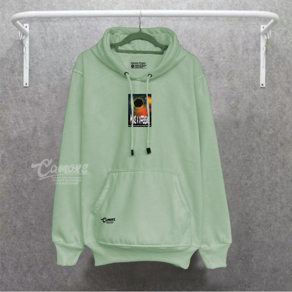 Sweater Pria Original Unisex Hoodie Cowok Distro Camoxs Project Brand Lokal Kota Bandung Terbaru Terlaris Warna Hijau Mint Sablon List Make A Difference  Quality Premium