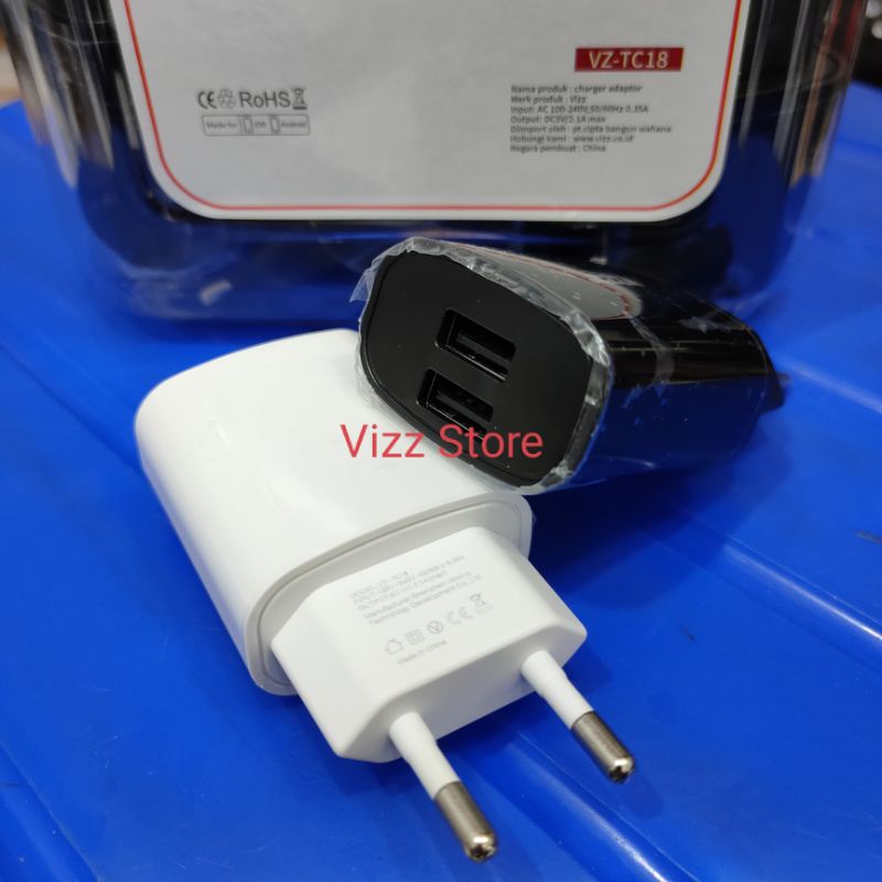 Adaptor Charger Vizz 2.1A 2 USB TC18 1 Toples 30Pcs ORIGINAL Vizz