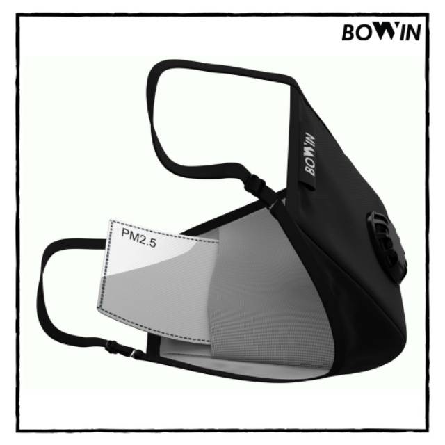 Masker BOWIN N99 CV SOLID BLACK dual filter karbon masker motor anti polusi udara dan debu