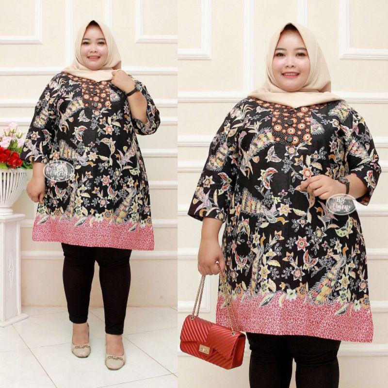 Tunik Batik Wanita Terbaru Ukuran Super Jumbo Big Size LD 140CM FIT 4L 5L 6L ORI Batik Aksara Pekalo zaynbatik-20