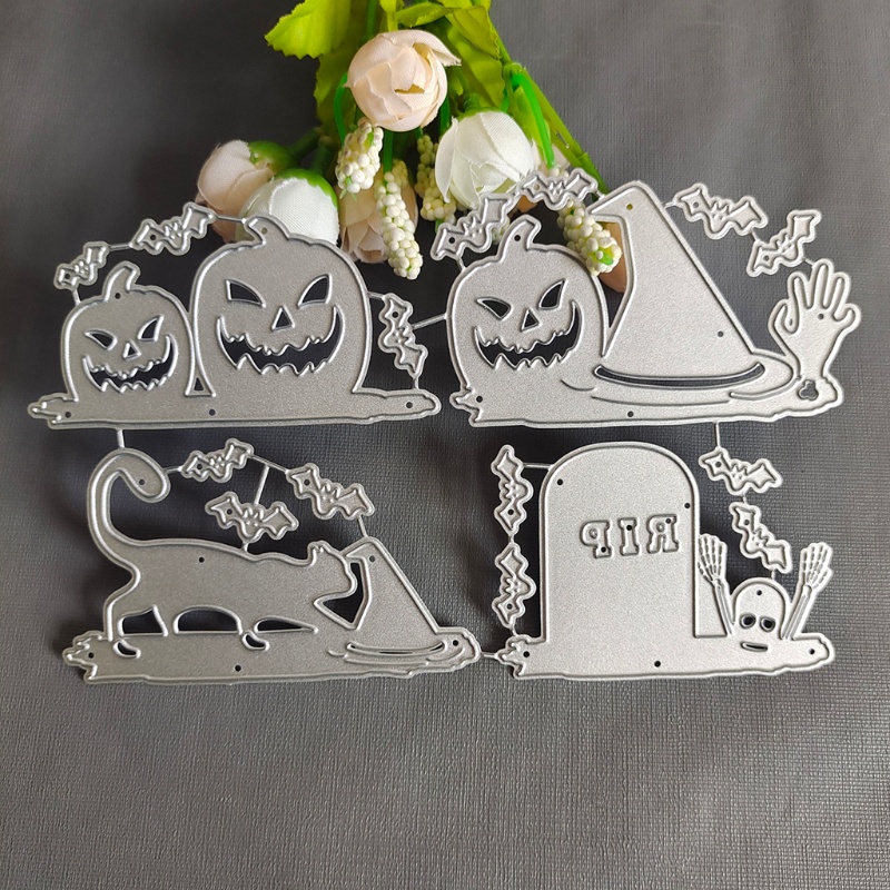 Cetakan Stensil Cutting Dies Motif Labu Halloween Bahan Metal Untuk Scrapbook / Craft DIY