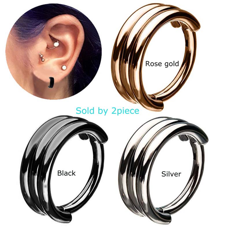 2Pcs Anting Hoop Ukuran 8mm Bahan Stainless Steel Warna Silver / Hitam / Rose Gold