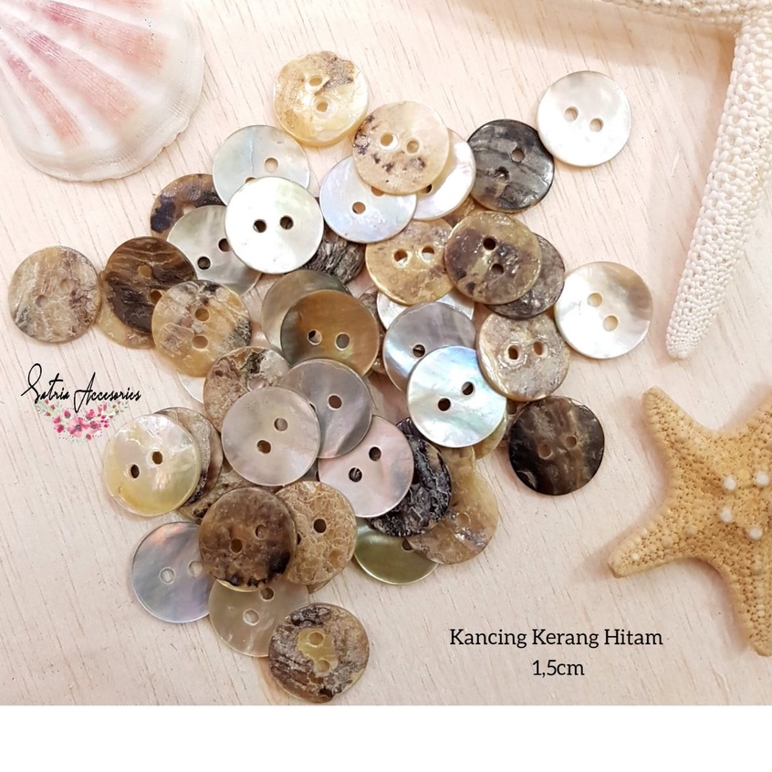 Kancing Kerang/Kancing Kerang Hitam Ukuran/Kancing Hias Lubang 2/Isi 100Pcs