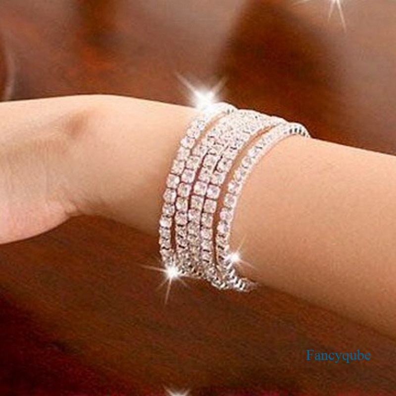 Gelang Kaki Berlian Imitasi Multi Baris Warna Silver Untuk Wanita