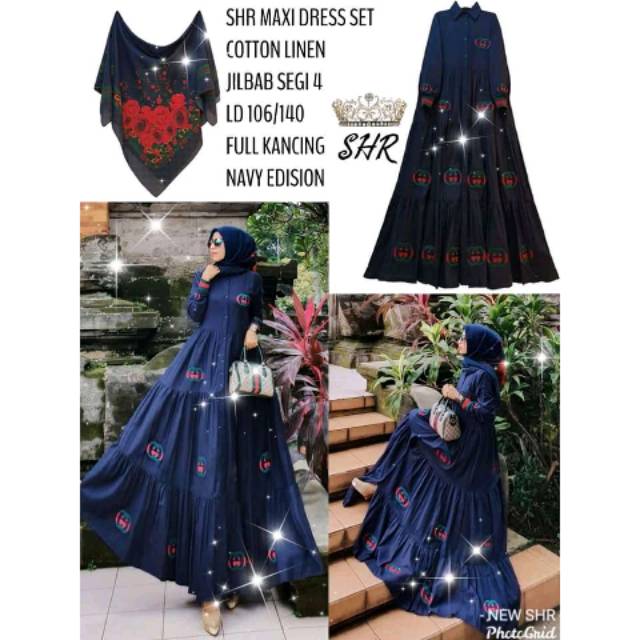 ONE SET GAMIS PLUS HIJAB GUCCI TERBARU BY SHR