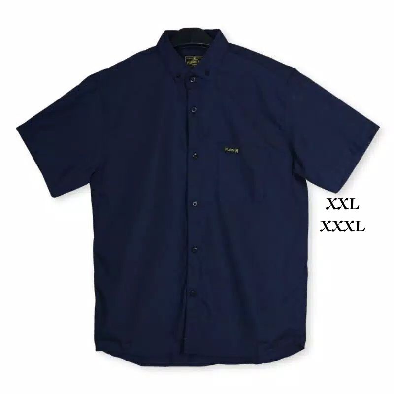 Kemeja Polos Navy Lengan Pendek Big Size Original Hurley