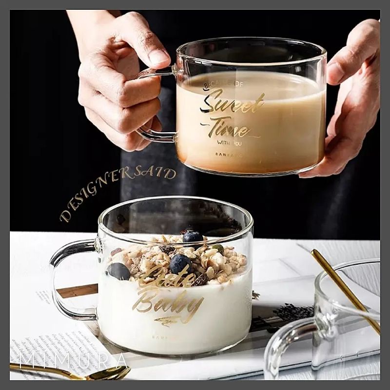 Gelas Cangkir Kaca Bening Mug Kopi Teh Unik Estetik Cafe Holiday