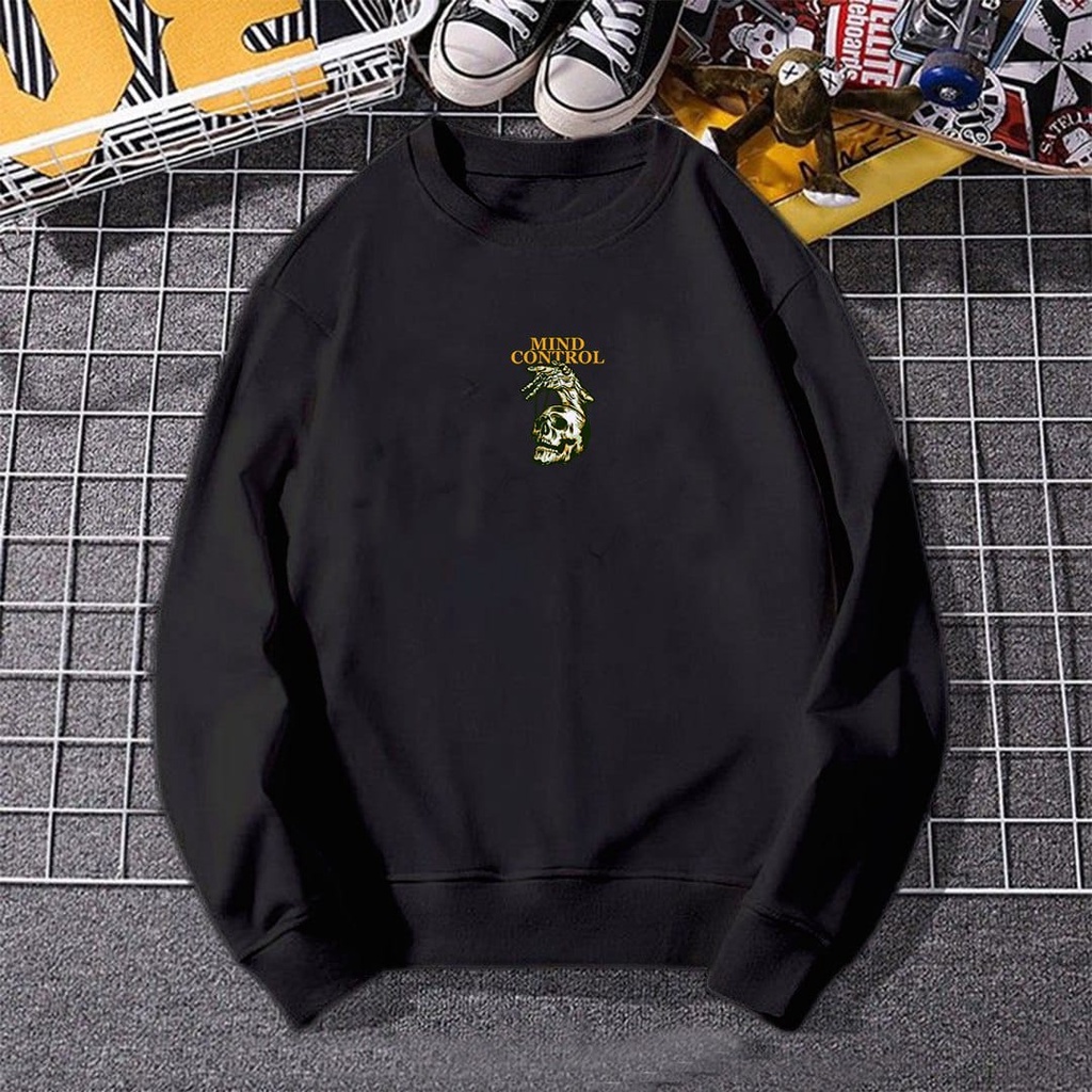 MIND CONTROL SIZE M - XXL CREWNECK COWOK SWEATER FLEECE PRIA - ATASAN TEBAL PREMIUM