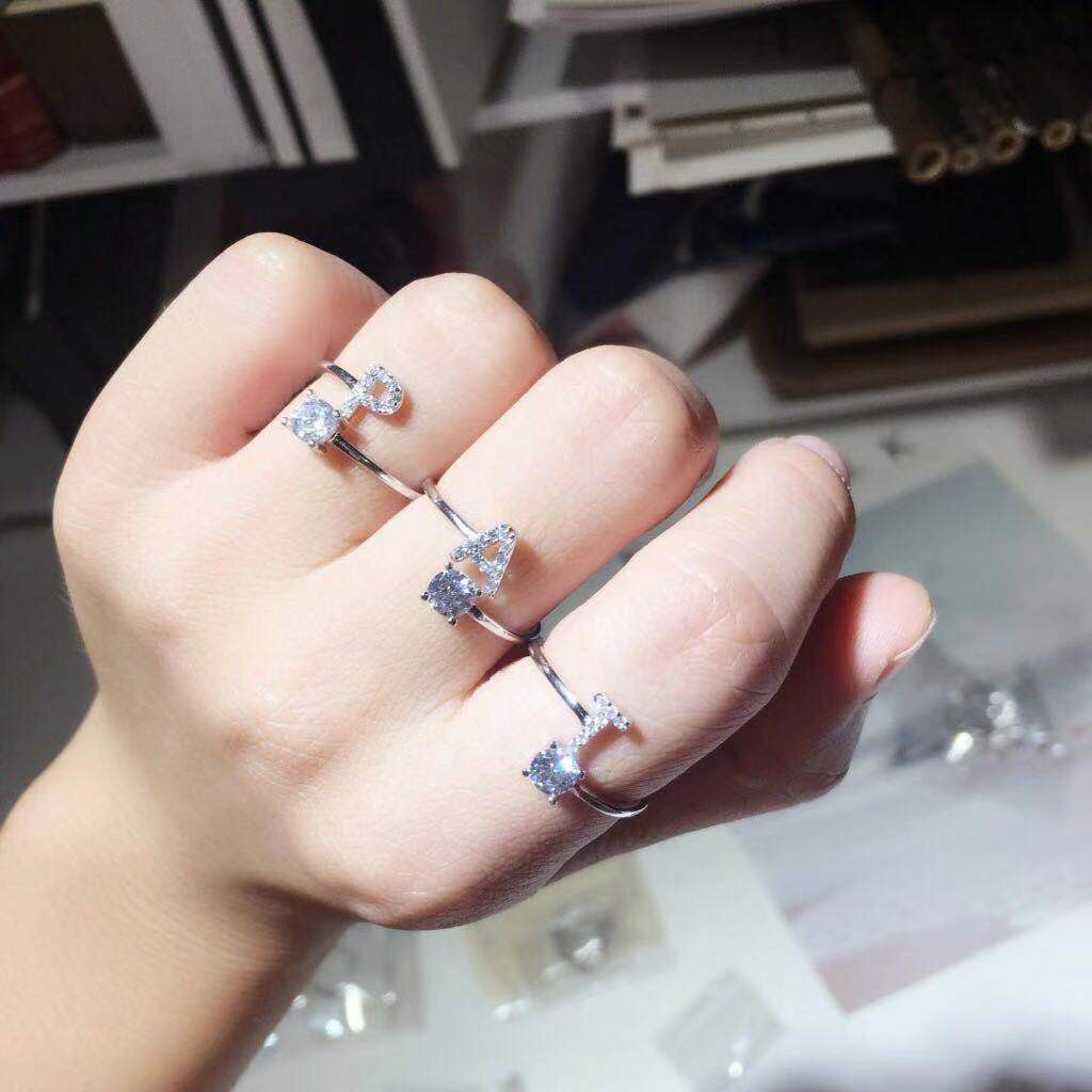 Cincin Wanita 26 Huruf Cincin Inggris Tembaga Berlapis Emas Putih Ring Aksesoris import Fashion