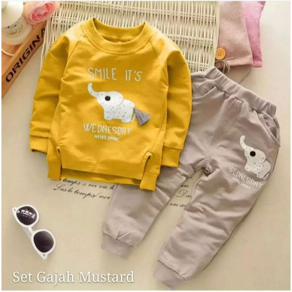 SETELAN ANAK MOTIF GAJAH SETELAN SWEATER JOGER 1-6 TAHUN