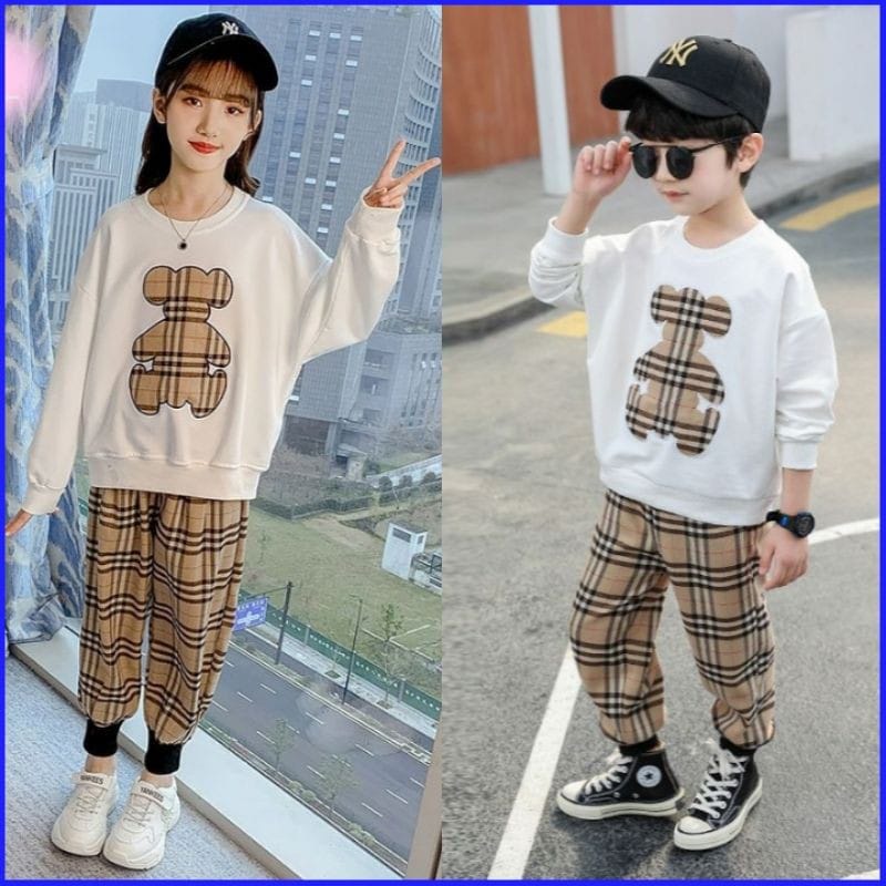 Baju Setelan Burberry Anak Cowok Cewek Impor Lengan Panjang ukuran 4-6tahun