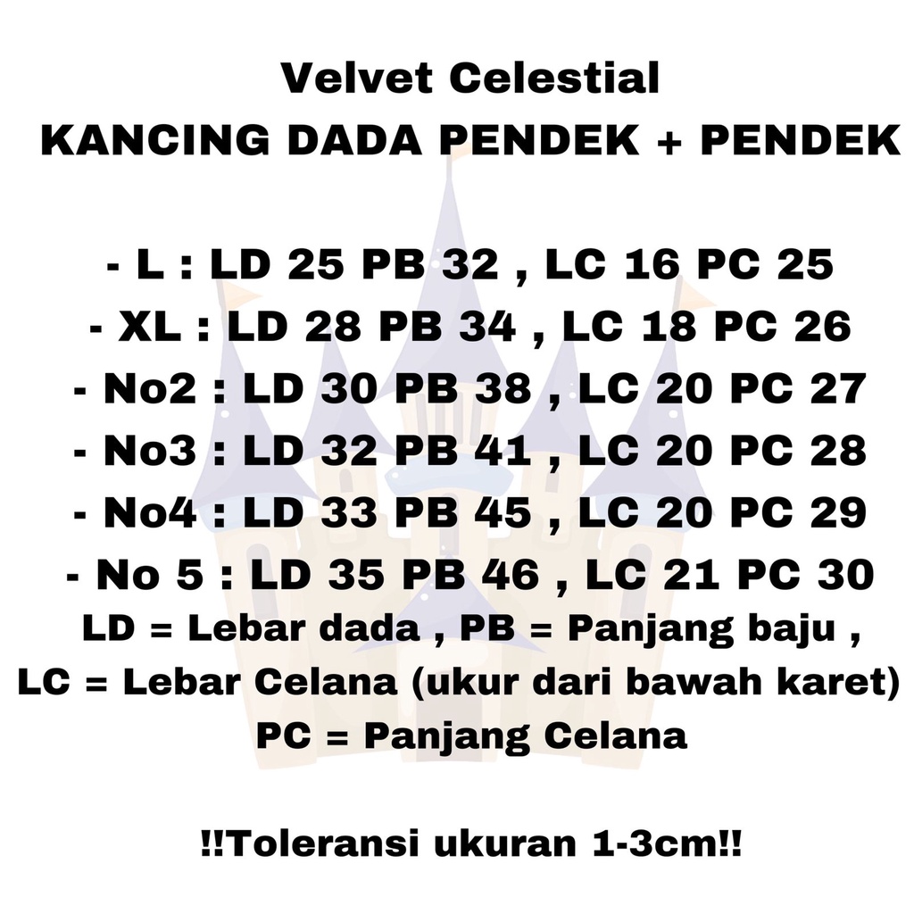 Castle - Velvet Junior Bamboo Cotton AirCool Setelan Baju Pendek Kancing Dada + Celana Pendek Celestial Collection Size L/XL/2/3/4/5