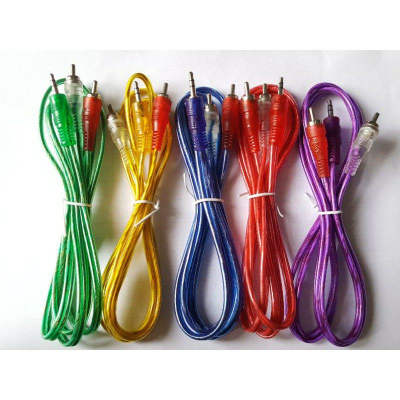 Kabel 2 RCA To Jack Mini Stereo Transparan Kabel Aux 2 in 1 Audio 1.5Meter Kabel Audio Hp Ke Speaker