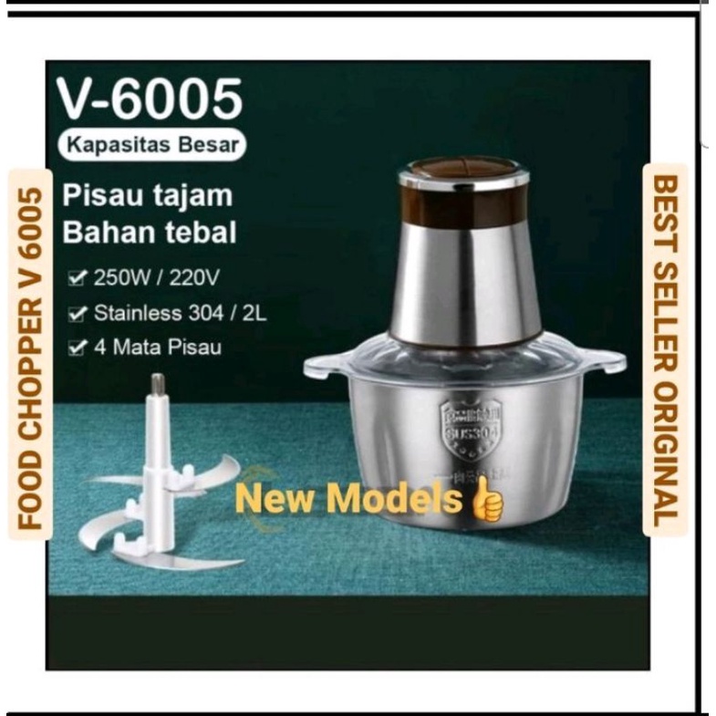 Food Chopper Vipoo SUS 304 V-6005 Stainless 250 Watt Electirc Chopper Alat Penghancur Bumbu