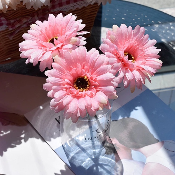 Bunga DAISY Artificial Flower - Dekorasi Pesta Bunga Plastik  - Tanaman Palsu Properti Foto Produk-Pink