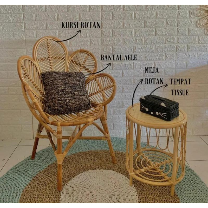 KURSI ROTAN TERAS DAUN ROTAN AESTETIC TAMAN FURNITURE DEKORASI LAMARAN NIKAH TAMU