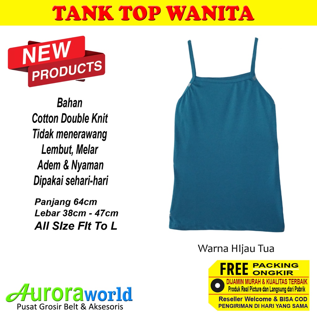 Auroraworld Tank Top tali kecil Tanktop dalaman wanita bahan Cotton Double Knit tidak menerawang, adem dan nyaman dipakai bisa COD