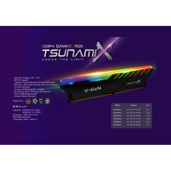 V-GEN TSUNAMI X DDR4 16GB (2X8GB) 3000MHz - RGB V