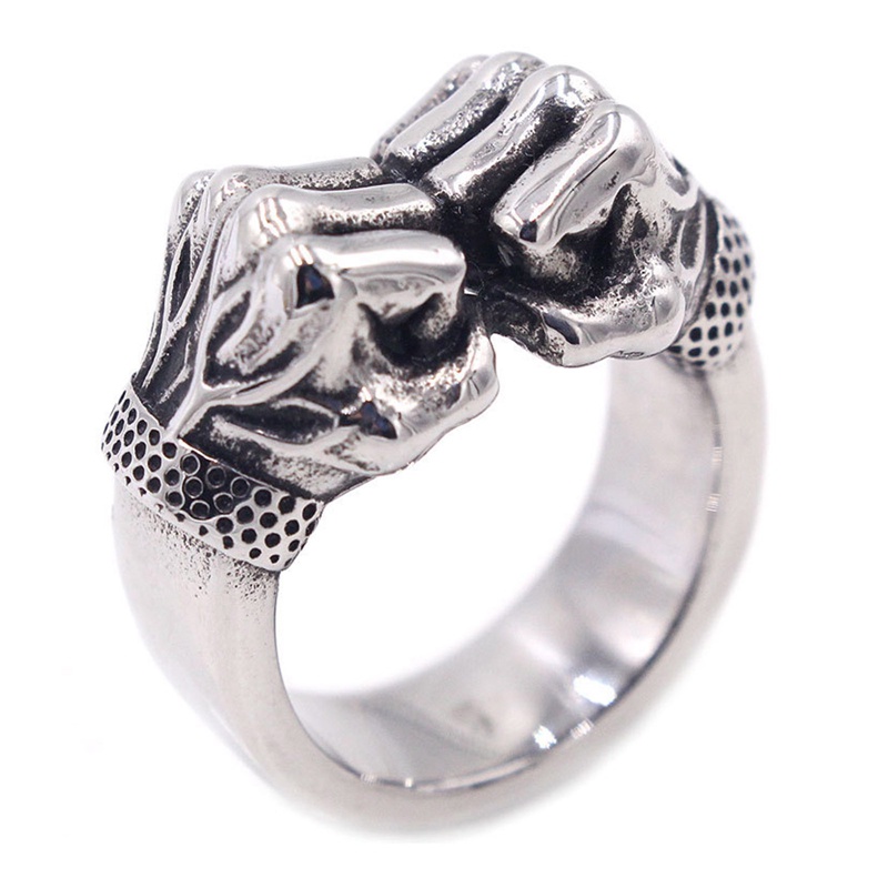 Cincin Desain Kepalan Tangan Ganda Bahan Logam Gaya Punk Rock Kasual Untuk Pria