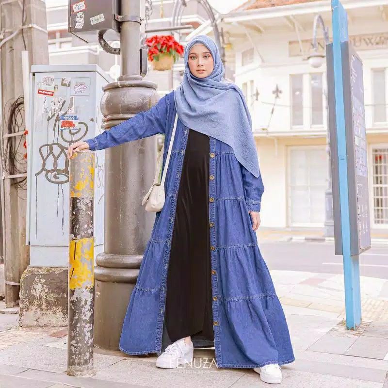 Gamis Velove Denim Syari Casual Busui Friendly by Fenuza