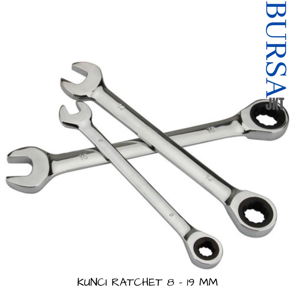 KUNCI RATCHET WRENCH / KUNCI RING PAS BOLAK BALIK 2IN1 8/10/12/13/14/17/19 MM