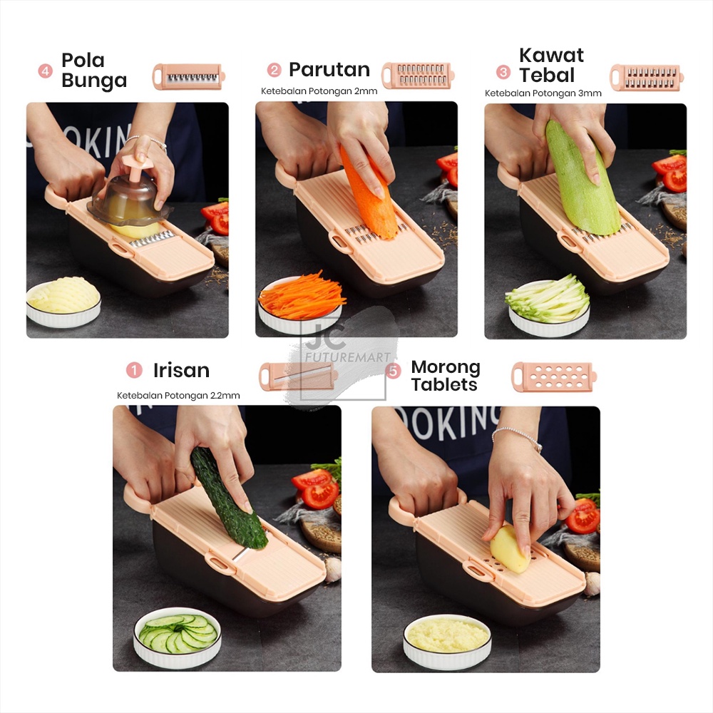 PARUTAN SAYUR BUAH SERBAGUNA 5 PISAU GRATER ADJUSTABLE FOOD SLICER