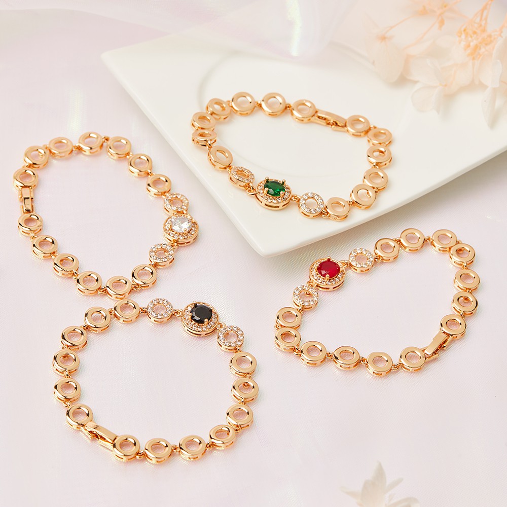 Y314 Gelang Rantai Bulat Lapis Emas 24k Permata Berwarna Gelang Aksesoris Fashion Murah Anti Karat