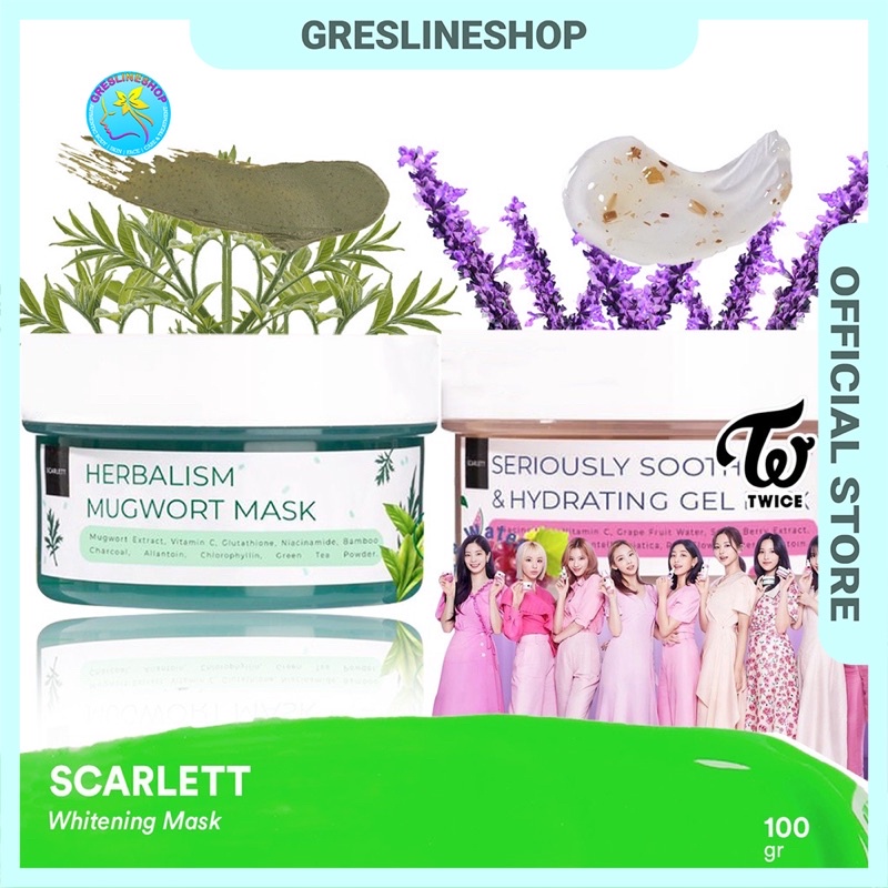 [COD] SCARLETT WHITENING MASK / INDONESIA HERBALISM MUGWORT SERIOUSLY SOOTING & HUDRATING GEL MASKER