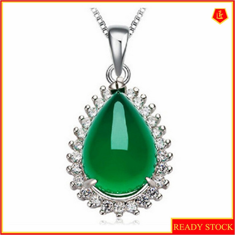 [Ready Stock]Fashion Elegant Silver Plated Mosaic Jade Necklace Pendant