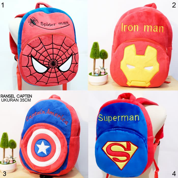 tas ransel boneka batman superman batman avangers ironman captain kapten amerika sekolah sd, paud tk