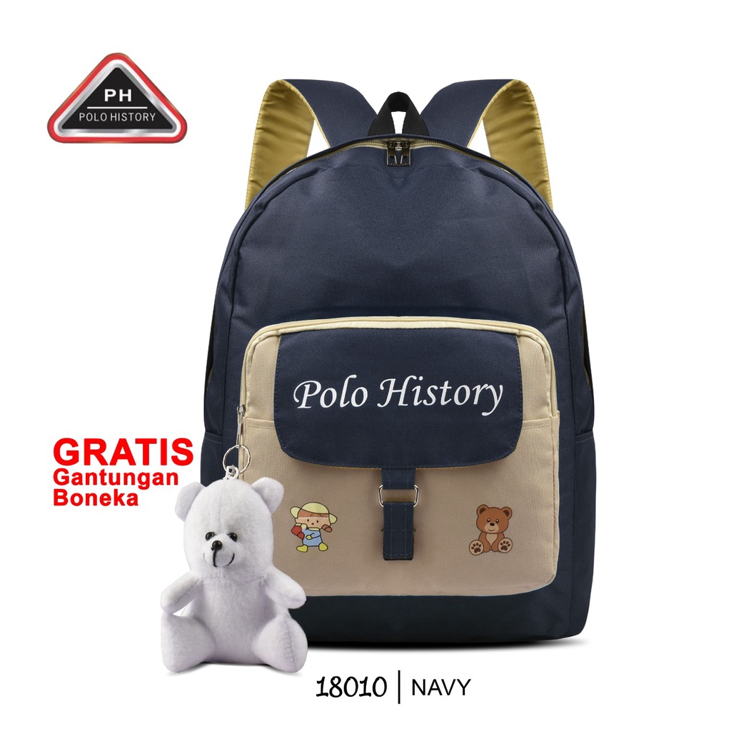 { FF } Tas Ransel Sekolah  Polo History 18010 Tas Wanita / Ransel Laptop / Free Gantungan Boneka Lucu