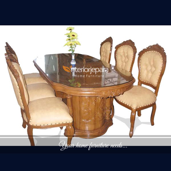 Set Meja Makan Salina Gendong Ukir Kayu Jati 6 Kursi