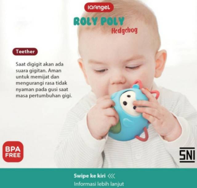 IQ Angel Roly Poly Hedgehog Teether Toy Mainan Gigitan Bayi Sensorik