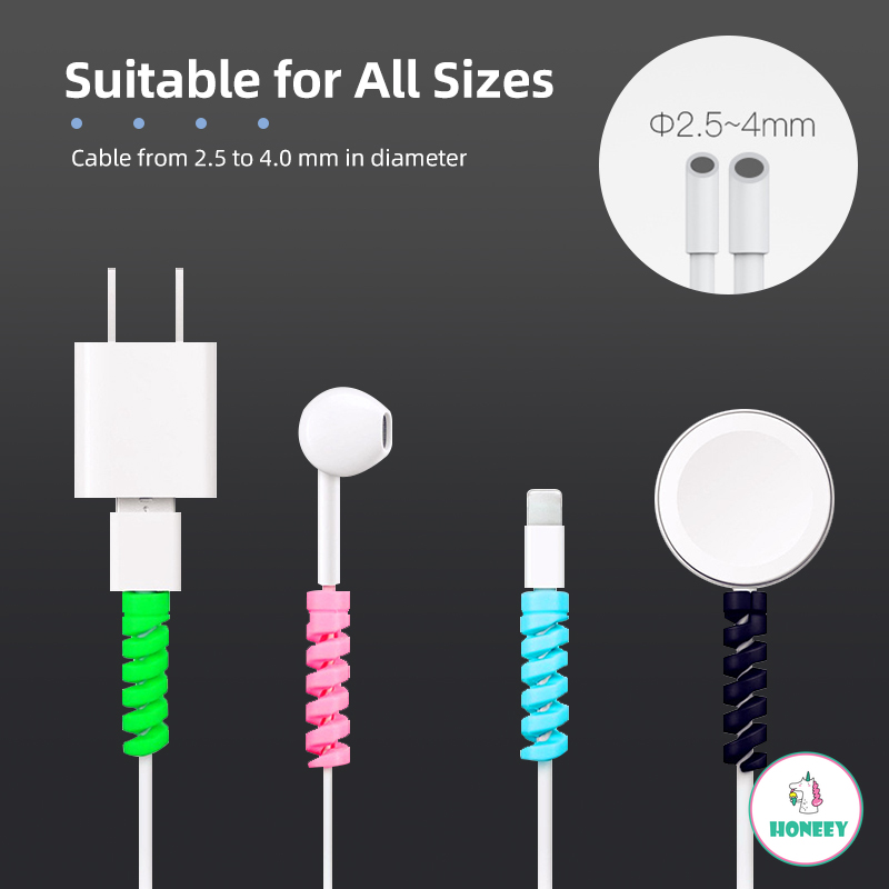 4pc Kabel Data / Charger Spiral untuk Cable Winder Saver for iPhone / oppo / vivo / Huawei / Samsung