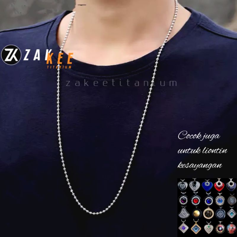 Kalung Titanium Pria Wanita Rantai Bola Cowok Cewek Anti karat 75cm