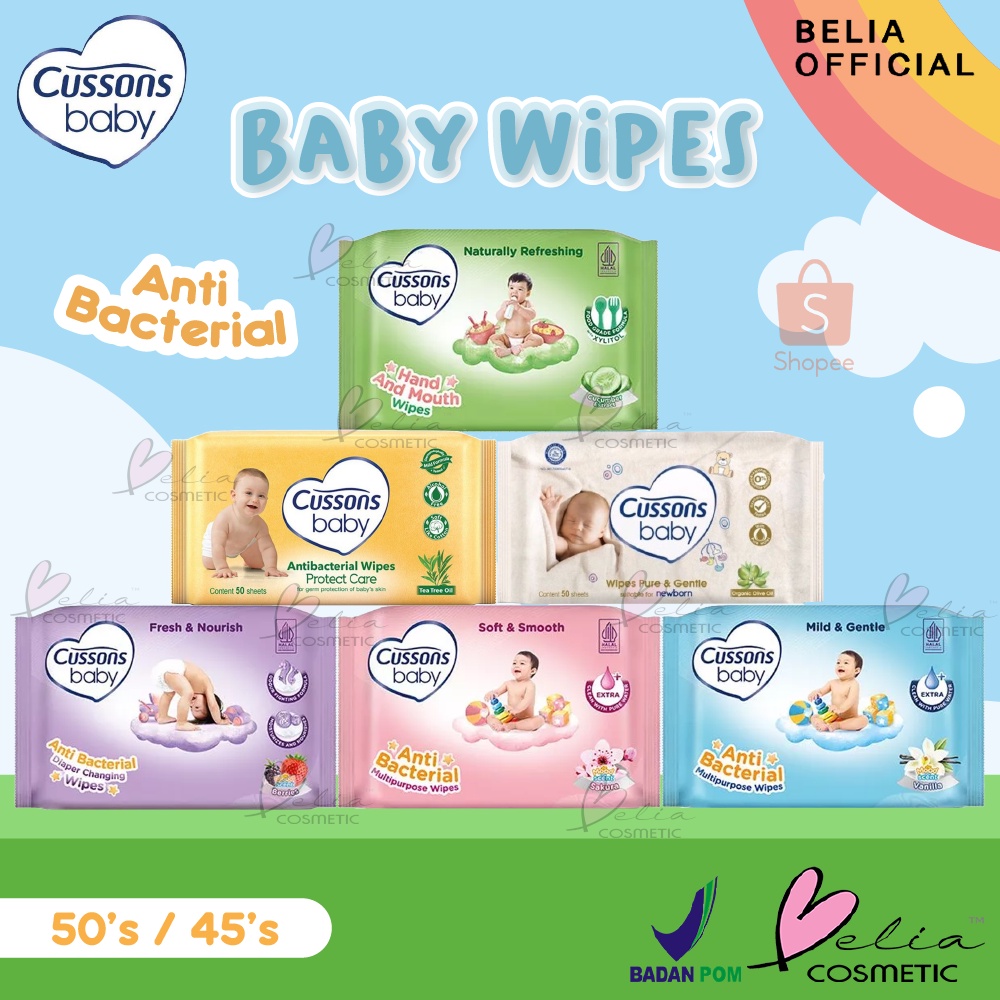 ❤ BELIA ❤ CUSSONS BABY Wipes | 45 Sheets 45's Sheet | Tisu basah | Tissue Bayi | Tissues | Mild &amp; Gentle | Soft &amp; Smooth | Fresh &amp; Nourish | Pure &amp; Gentle | Protect Care | Sensitive (✔BPOM)