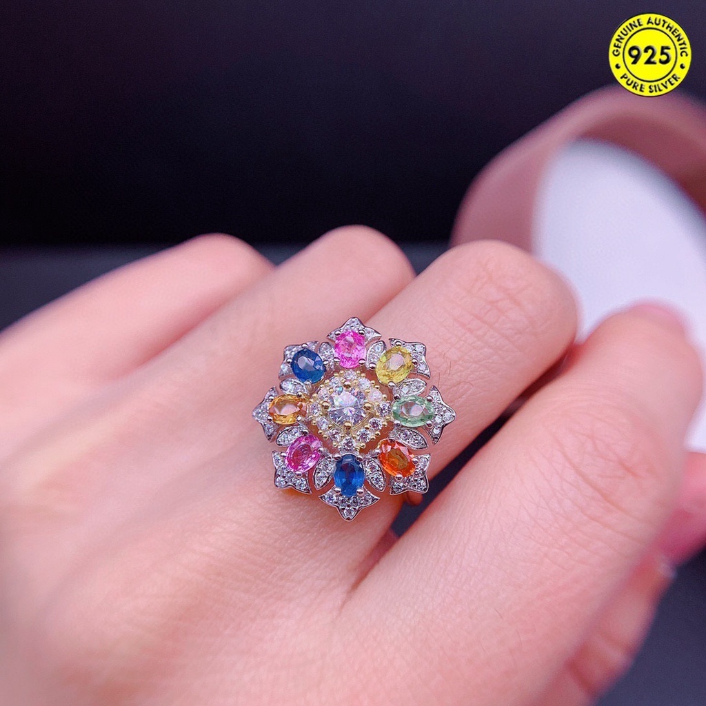 Cincin Model Terbuka Aksen Batu Permata Sapphire Warna-Warni