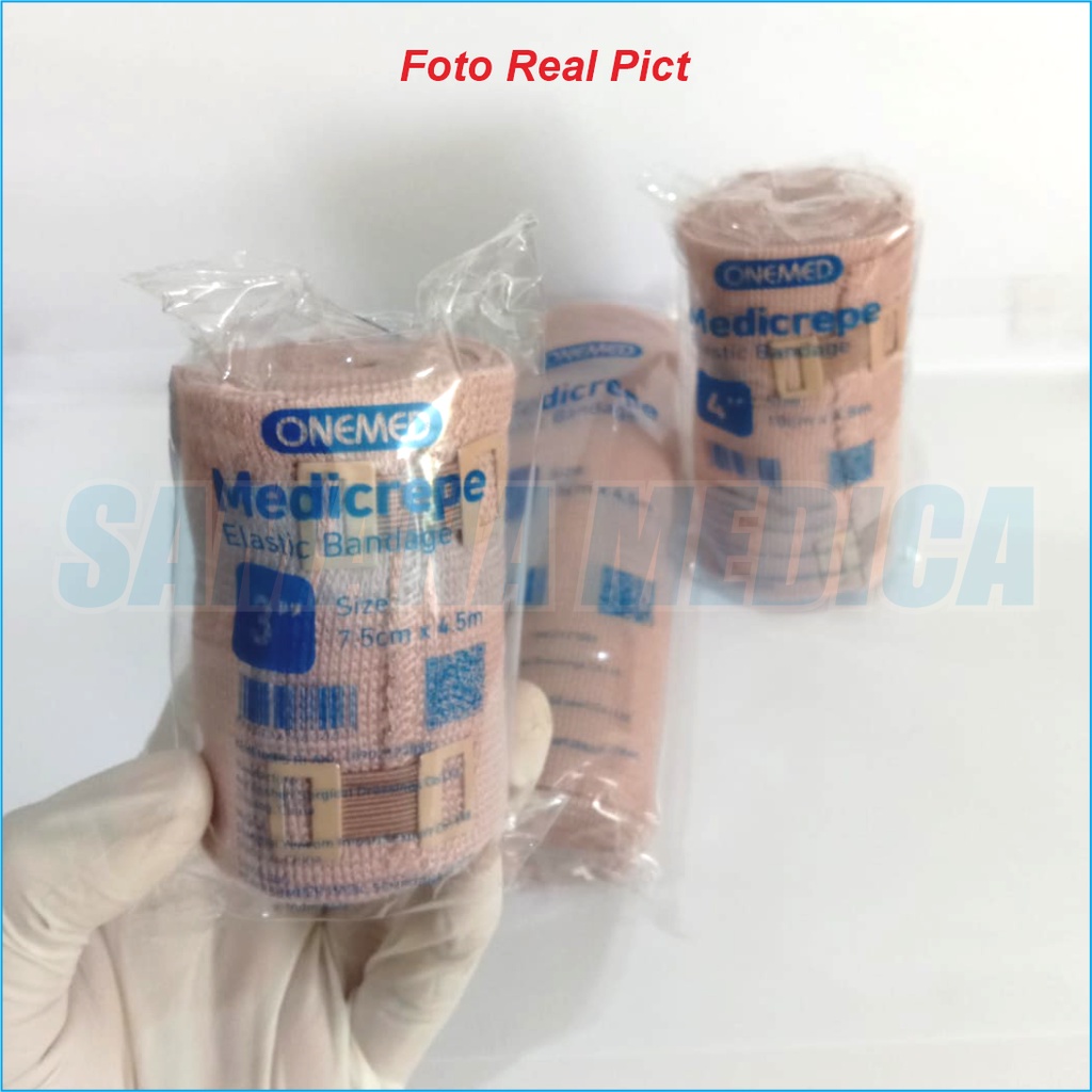 Elastic Bandage Medicrepe Onemed Perban Elastis Verbant Cokelat Kain Karet Katun Dengan Pengait 3 inch 4 inch 6 inch