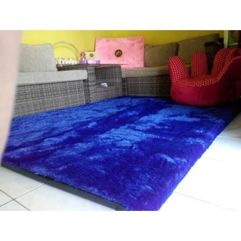 [DOUBLE SIZE] Karpet Bulu Tebal 7cm ukuran 150CMX200CM Karpet Lantai Bulu Rasfur Kasur kamar Tidur-biru bca