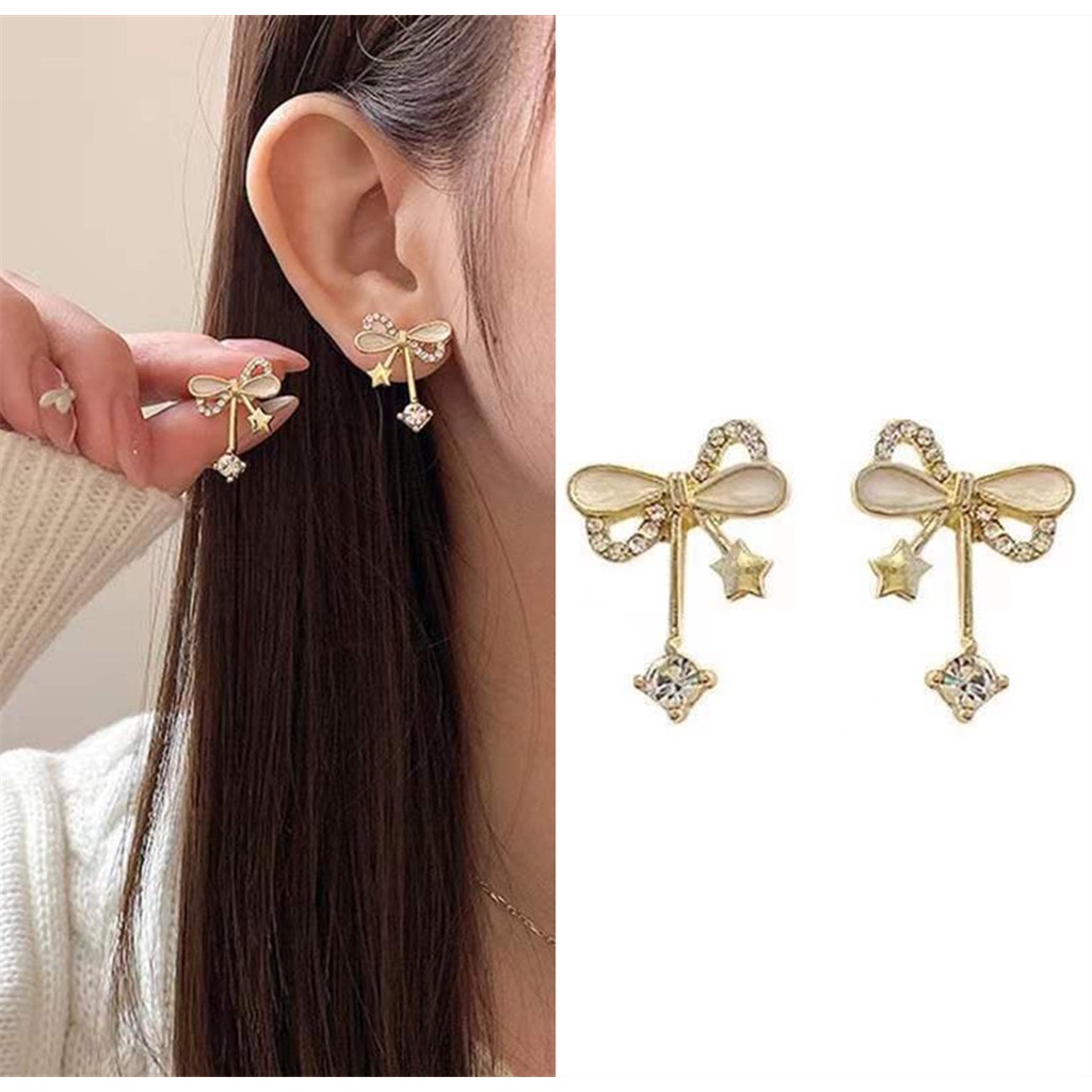 Anting Tusuk Model Pita Dengan Berlian Imitasi Untuk Wanita
