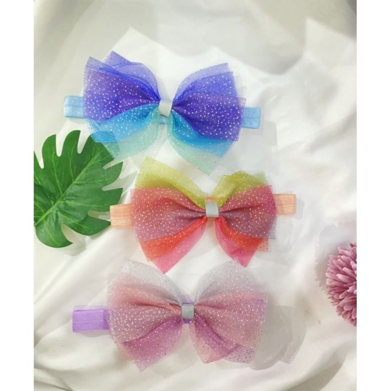 BANDANA ANAK | BANDO BAYI PITA JALA RAINBOW GLITER IMPORT/BANDANA KOREA ANAK