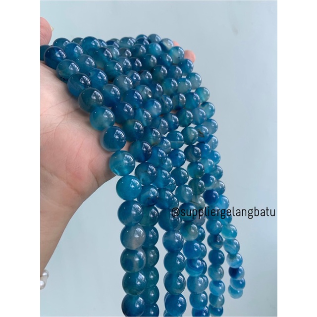 14mm aquamarine kilap grade natural aksesoris korea gelang kalung batu