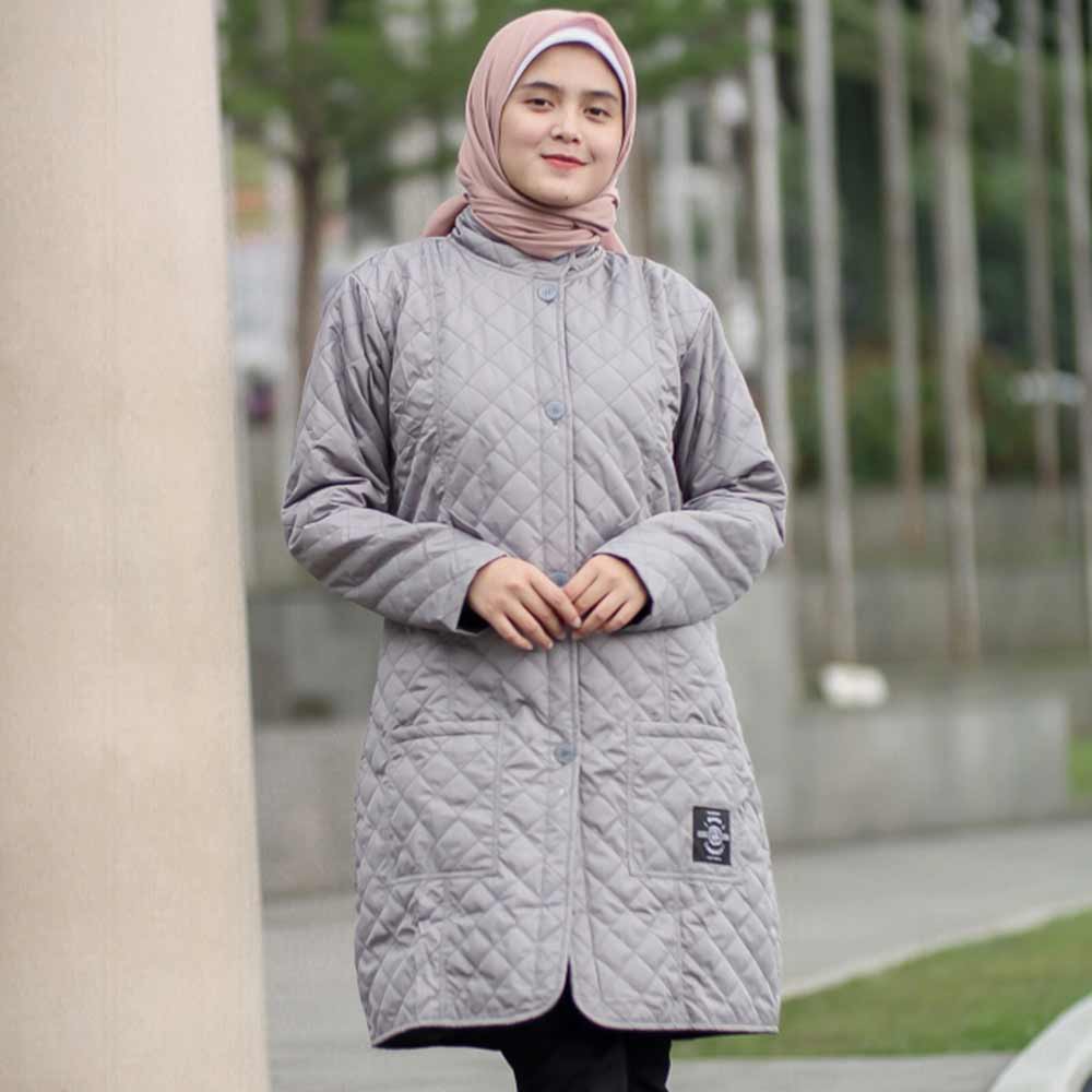 Jaket Jacket Panjang Wanita Cewek Cewe Muslimah Hijabers Hijaket Kekinian Terbaru Hijacket HJ BLV-Abu