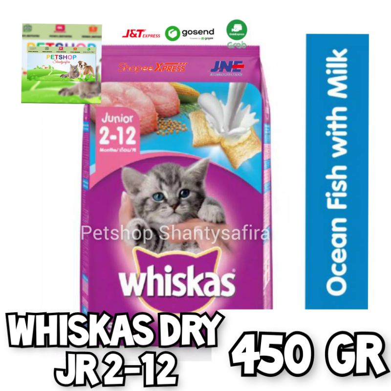 MAKANAN KUCING WHISKAS KERING JUNIOR 450 GR / WHISKAS DRY JUNIOR 450GR 2-12 bulan