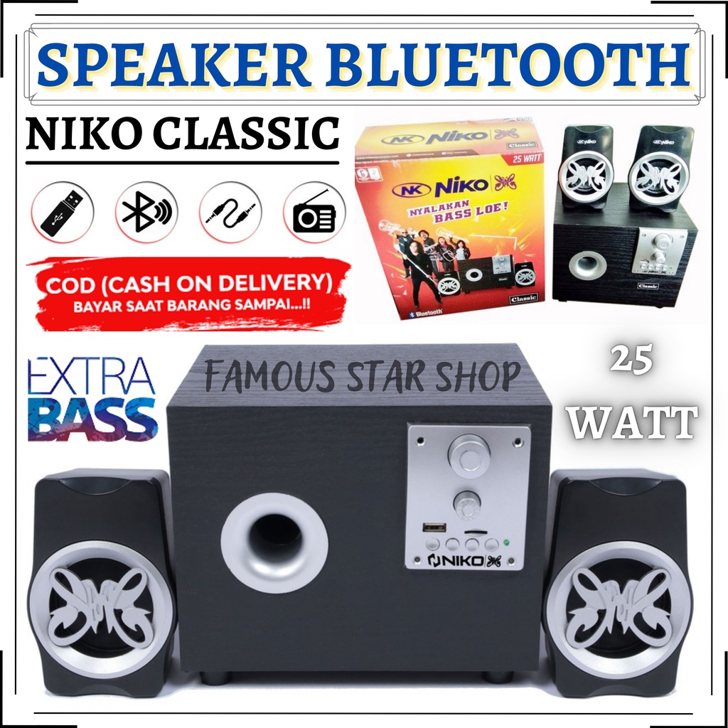 Speaker Aktif Bluetooth Niko Classic 25watt Wooden Subwoofer Bass - speaker Slank - Warna Abu-abu - 