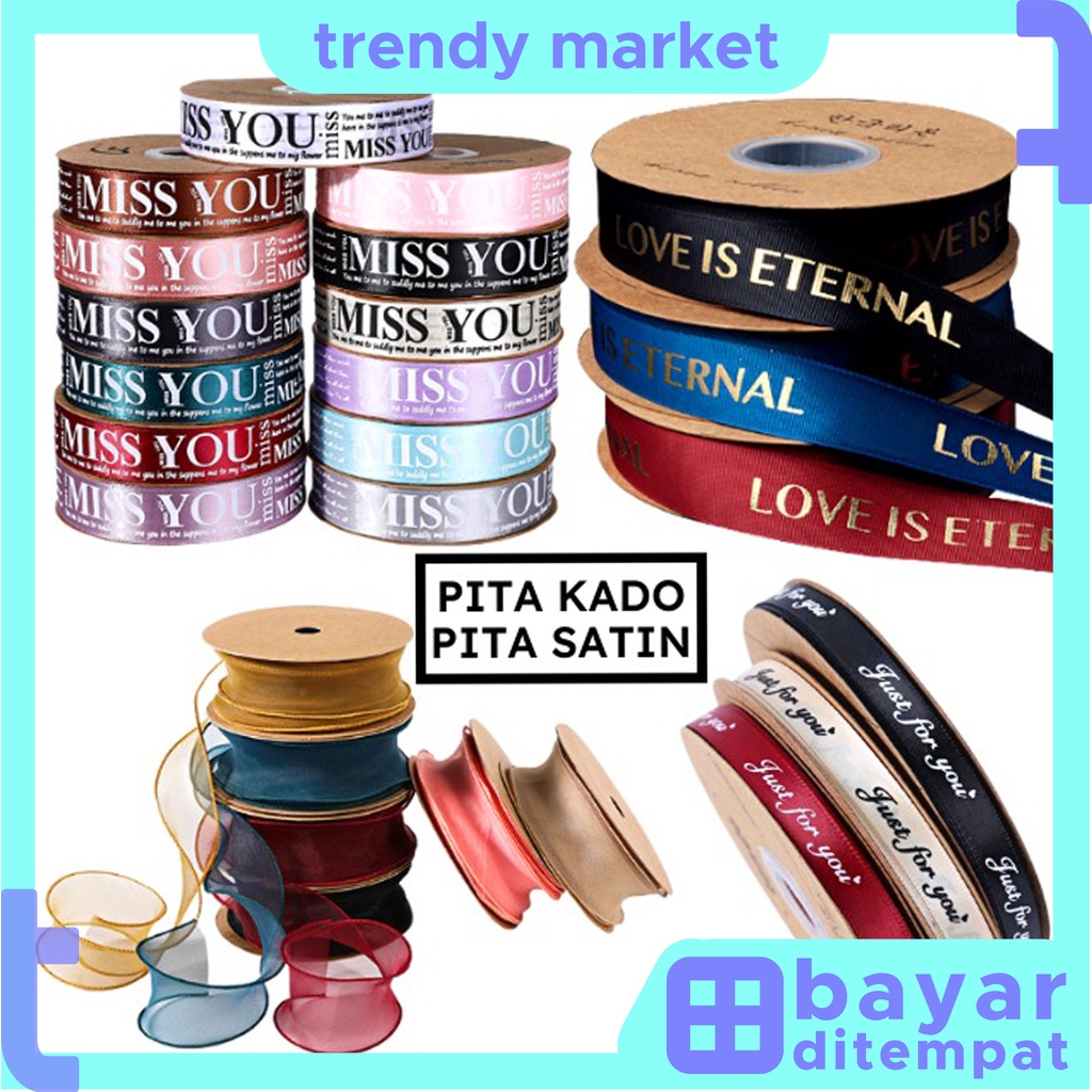 

TRENDYMARKET Pita Satin Motif I Miss You Pita Kado Buket Bunga dekorasi Flower Bouquet Ribbon Import Premium KB42 / KB44 / KB45 / KB46 / KB06