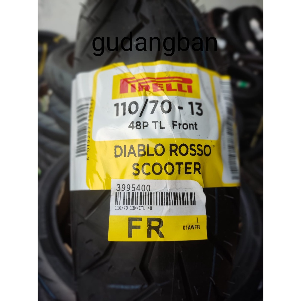 (RING 13) DIABLO ROSSO SCOOTER 110 70 13 PIRELLI Tubeless Ban Motor NMAX depan Baru Ori FREE PENTIL